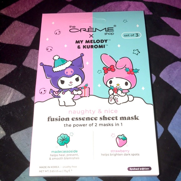 ✨🆕BNIP!Crème Shop x My Melody & Kuromi 3 set of Sheet Masks!BN 2023!SEALED!💜 - Picture 1 of 8